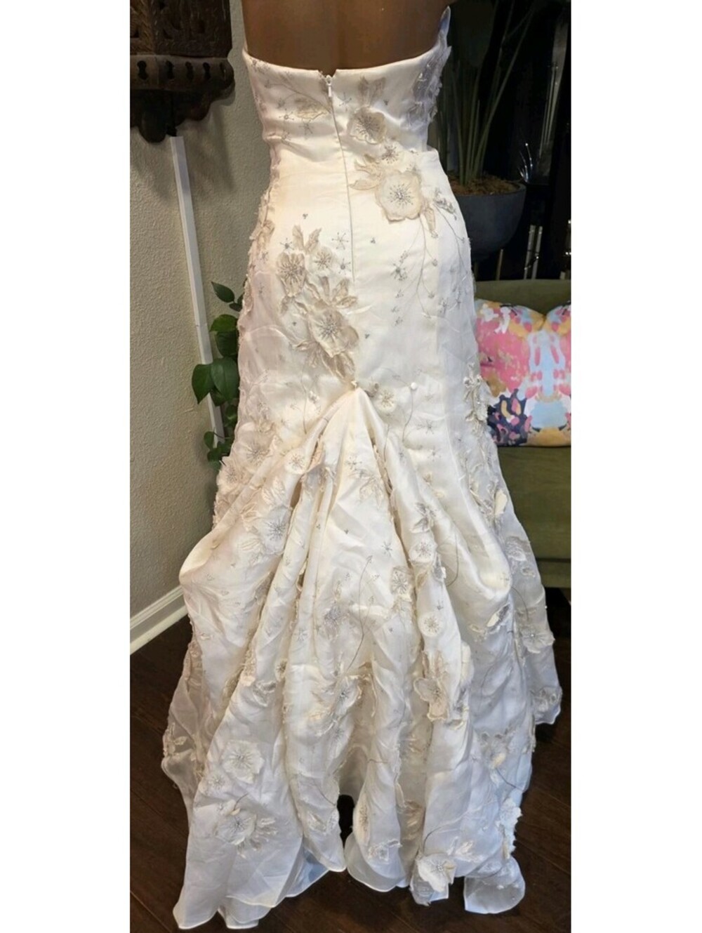 Watters Brides Wedding Dress 6 Silk Organza Strapless Floral A Line Gown 02001B - Picture 10 of 15